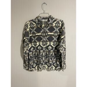Woolrich‎ Women’s Aztec Tribal Flannel Button Down Gray Top Shirt Size Medium